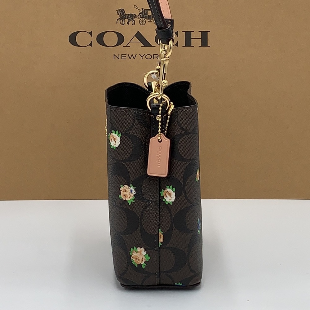 COACH NWT Mini Town Bucket Bag In Signature Canvas With Vintage Mini Rose Print - Picture 10 of 13